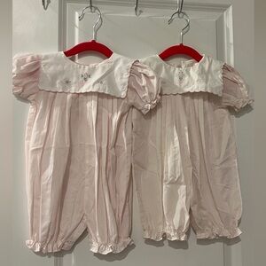 Petit Ami Light Pink Dresses with Floral Embroidery Collar Twins Dresses